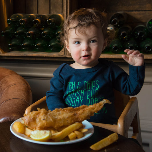 OFF WE GO TO ENGLAND - Long Sleeve Envelope Neckline Bodysuit - Little Mate Adventures