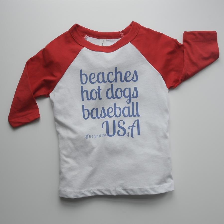 OFF WE GO TO THE USA - Kid's Baseball Sleeve T-Shirt - Little Mate Adventures