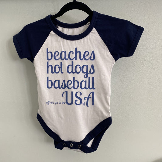 SAMPLE SALE - Copy of OFF WE GO TO THE USA - Baseball Sleeve Bodysuit - Little Mate Adventures