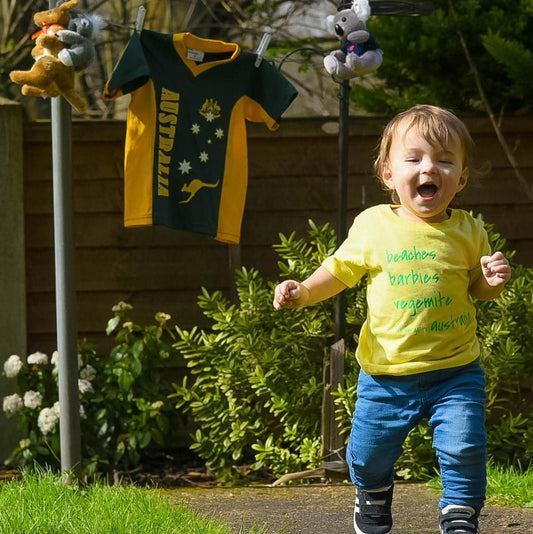 OFF WE GO TO AUSTRALIA - Short Sleeve Baby Tee - Little Mate Adventures 