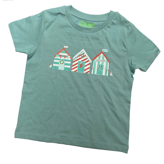 HOLIDAY BEACH HUTS - Organic Cotton Short Sleeve Kids T-Shirt - Little Mate Adventures