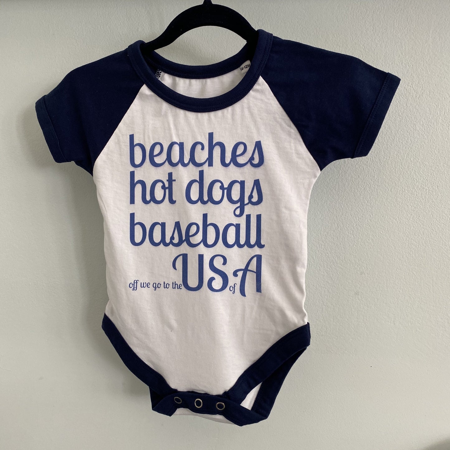 SAMPLE SALE - Copy of OFF WE GO TO THE USA - Baseball Sleeve Bodysuit - Little Mate Adventures 