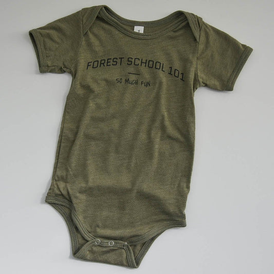 SAMPLE SALE - FOREST SCHOOL 101 SO MUCH FUN - Short Sleeve Envelope Neckline Bodysuit - Little Mate Adventures 