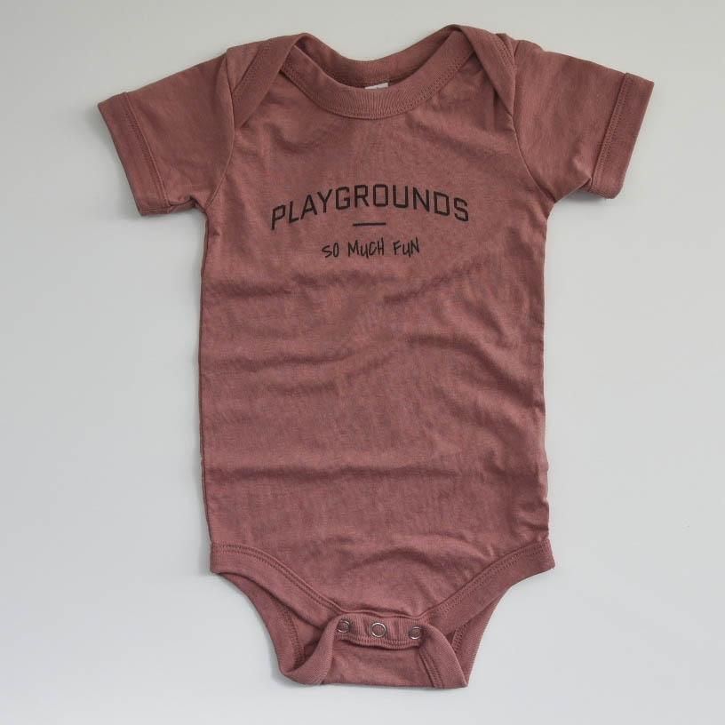 SAMPLE SALE - PLAYGROUNDS SO MUCH FUN - Short Sleeve Envelope Neckline Bodysuit - Little Mate Adventures 