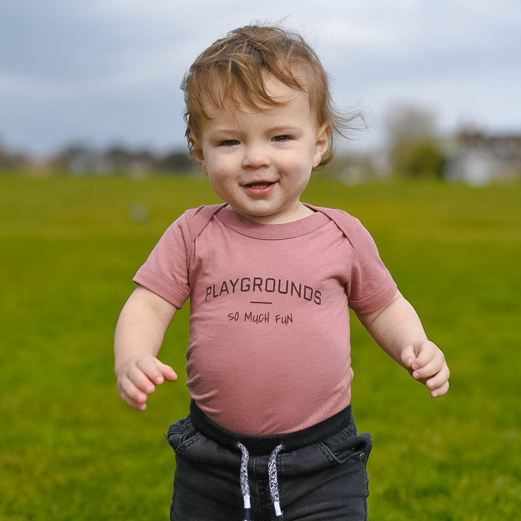 SAMPLE SALE - PLAYGROUNDS SO MUCH FUN - Short Sleeve Envelope Neckline Bodysuit - Little Mate Adventures 